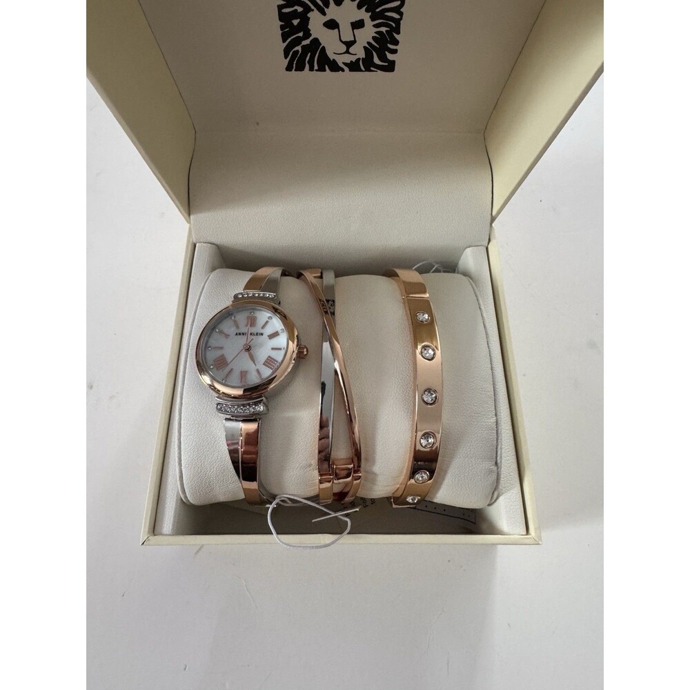 Anne Klein Women’s Crystal Bangle Watch Set AK/2245 Rose Gold-Tone Premium
